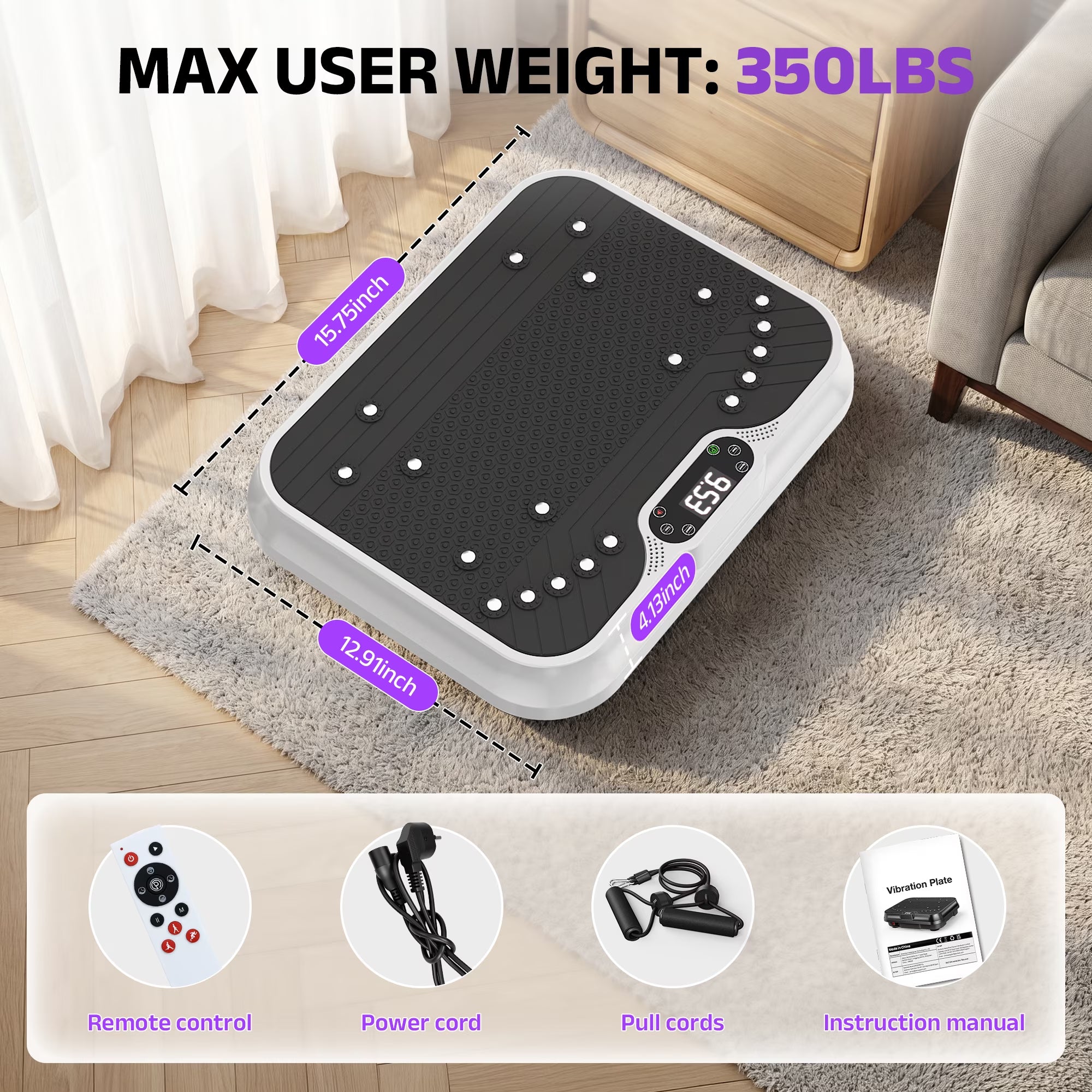 Vibration Plate Exercise Machine Whole Body Workout Vibration Fitness Platform with LCD Display, White