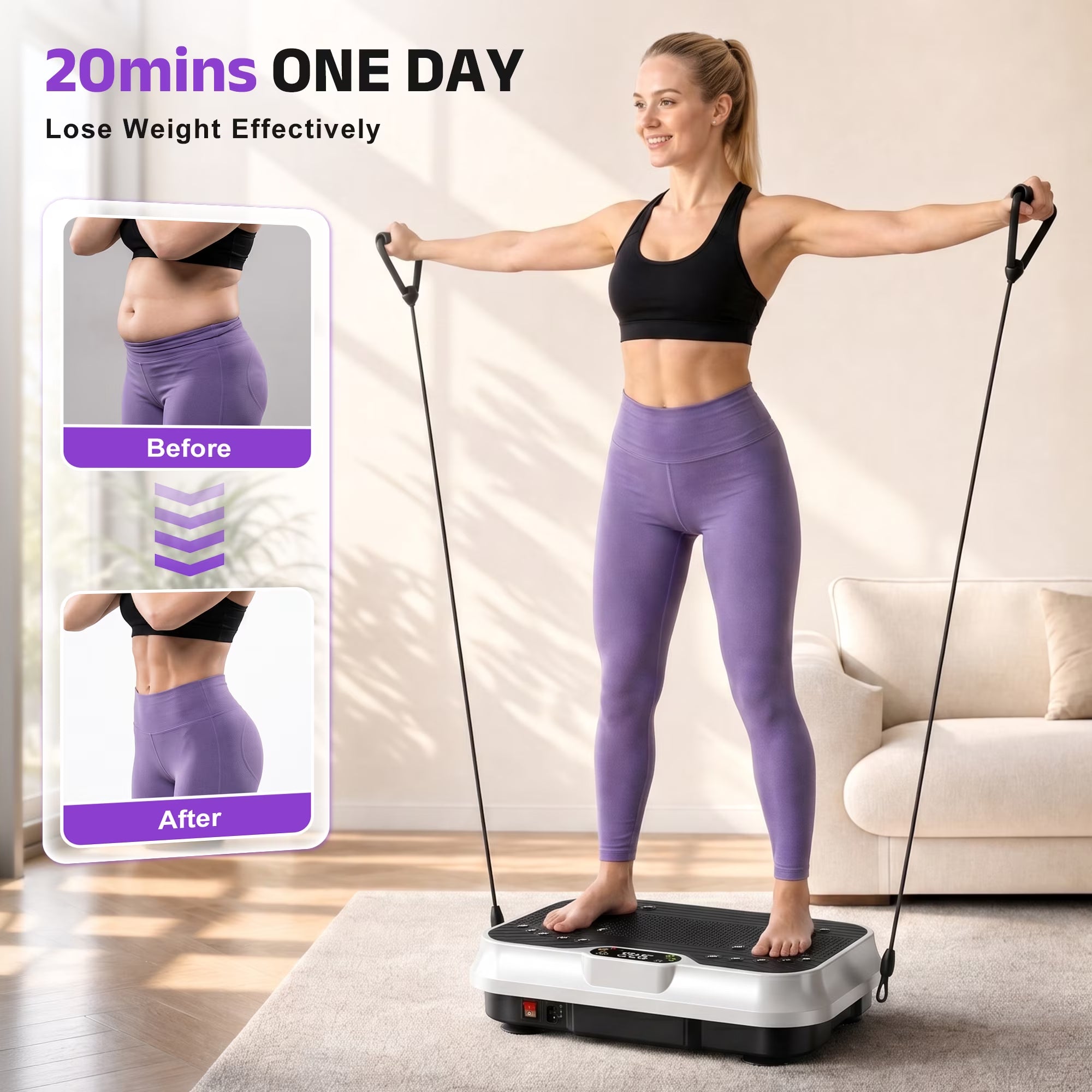 Vibration Plate Exercise Machine Whole Body Workout Vibration Fitness Platform with LCD Display, White