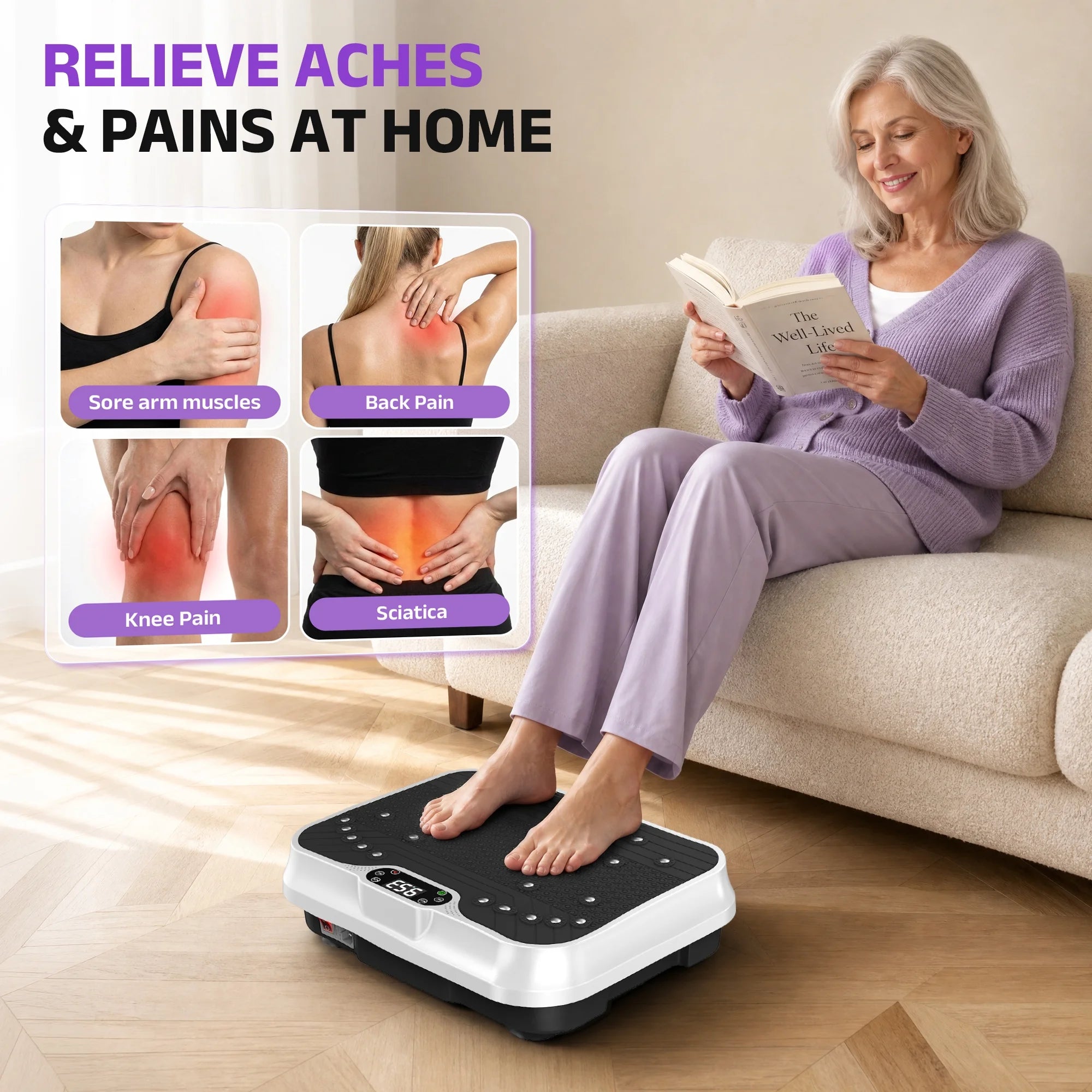Vibration Plate Exercise Machine Whole Body Workout Vibration Fitness Platform with LCD Display, White