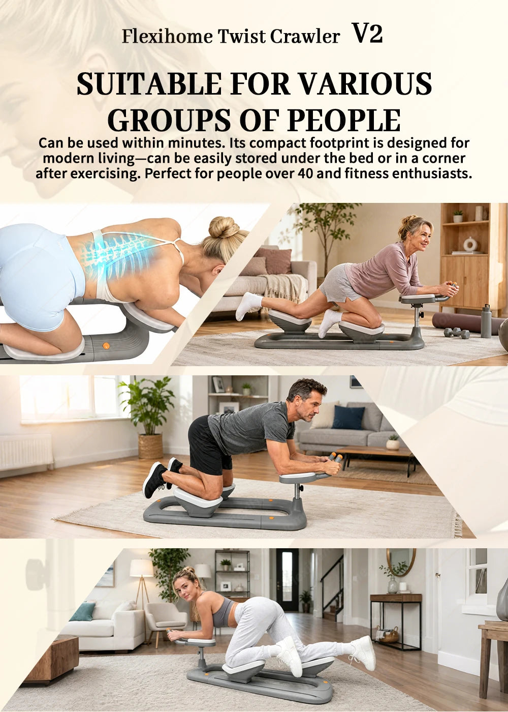 Back stretching machine R-shape hand grip detail – close-up