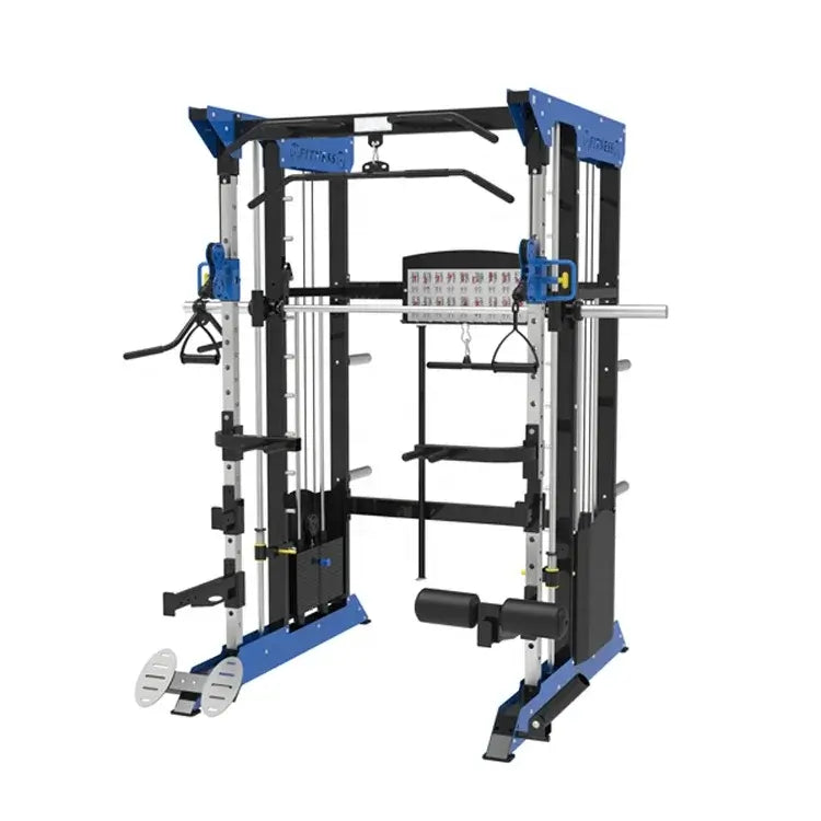 Commercial smith machine guided barbell rail system – front view