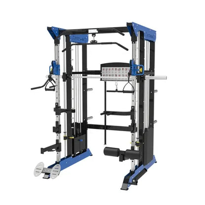Commercial smith machine guided barbell rail system – front view