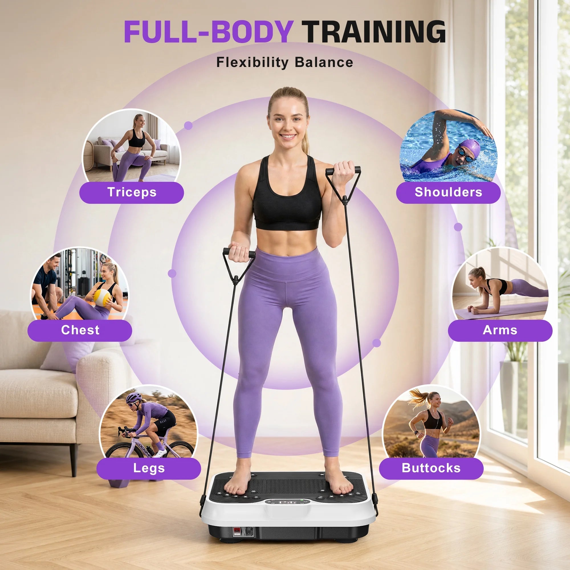 Vibration Plate Exercise Machine Whole Body Workout Vibration Fitness Platform with LCD Display, White