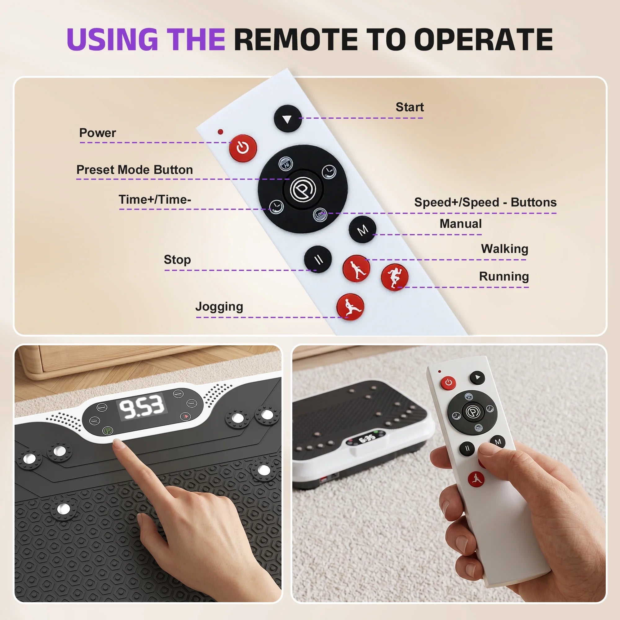 Vibration Plate Exercise Machine Whole Body Workout Vibration Fitness Platform with LCD Display, White